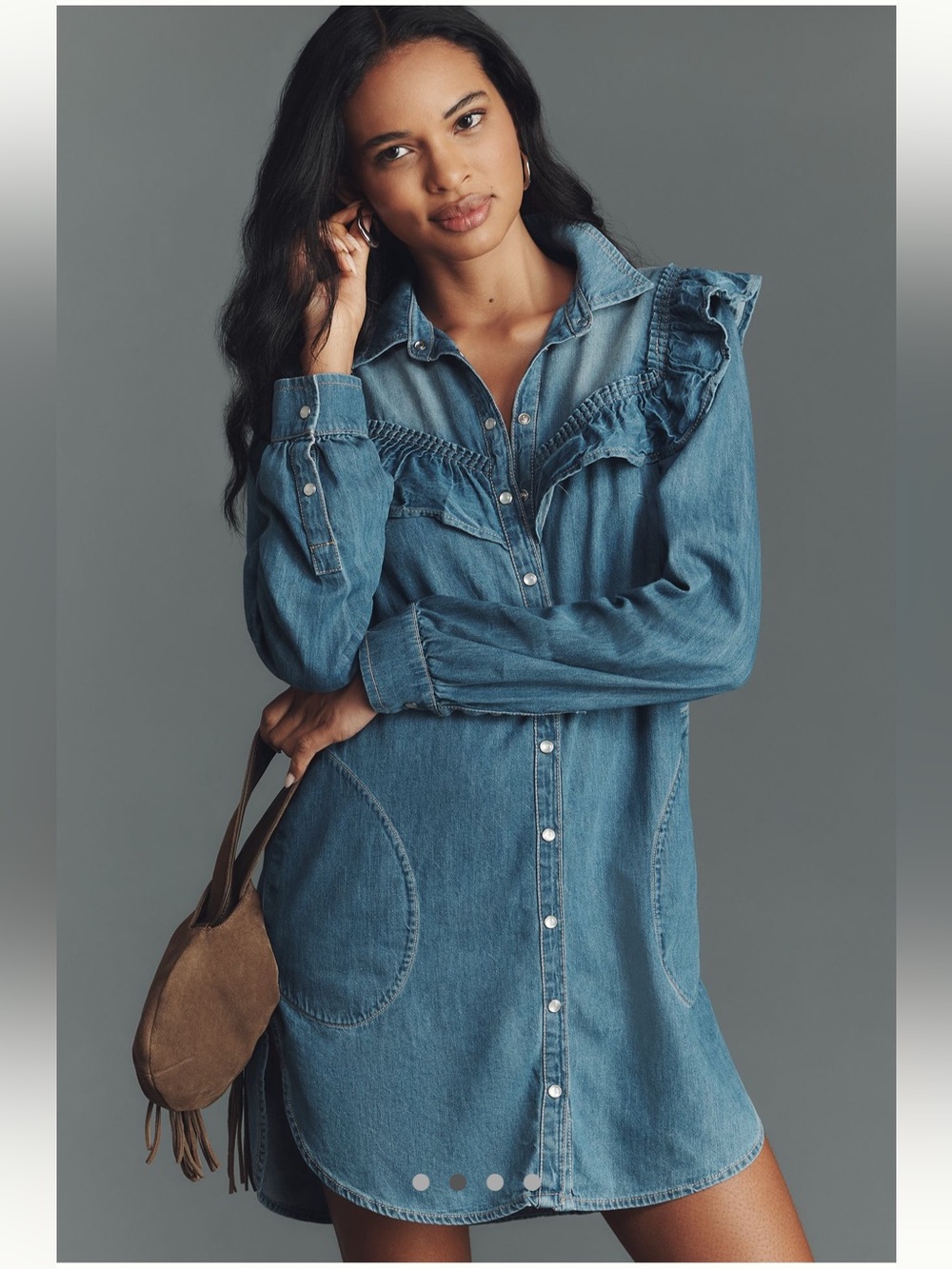 Pilcro Long-Sleeve Ruffled Denim Mini Shirt Dress - Size XXS - BNWT